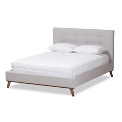 Baxton Studio Valencia Mid-Century Modern Greyish Beige Fabric Queen Size Platform Bed